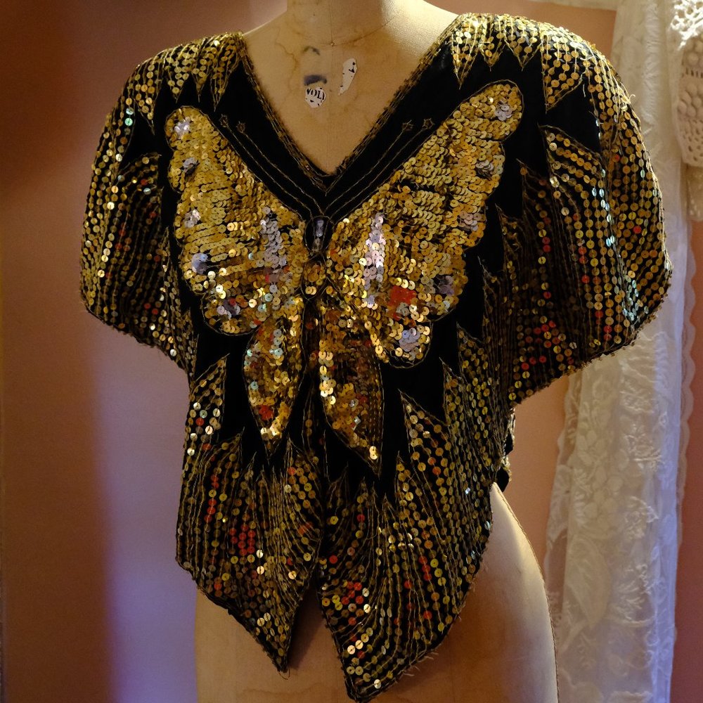Vintage Sequin Butterfly Crop Top